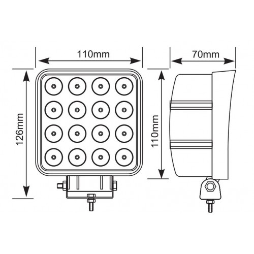 Світлодіодна робоча лампа 16x LED квадратна L0081